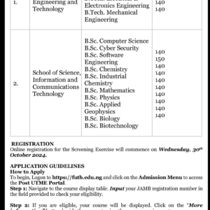 POST-UTME ADMISSIONS SCREENING EXERCISE FOR THE 2024/2025 ACADEMIC SESSION